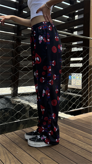 Hello Kitty & Spider-Man Detaylı Siyah Unisex Bol Eşofman Altı
