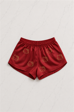 Hello Kitty Taş Detaylı Şık Homewear Pijama Takımı Bordo