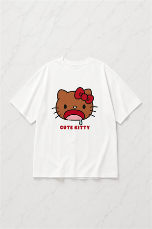 (Kadın) Cute Kitty Oversize Unisex T-shirt