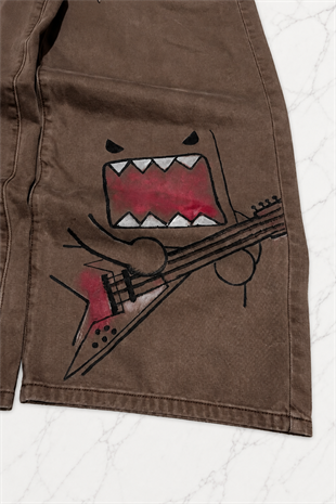 Kahverengi Domo-Kun Y2K Unisex Baggy Pantolon
