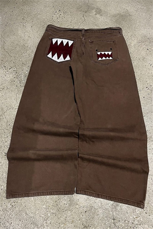 Kahverengi Domo-Kun Y2K Unisex Baggy Pantolon