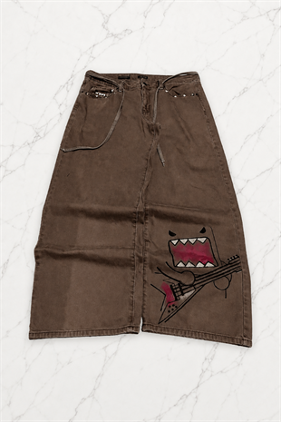Kahverengi Domo-Kun Y2K Unisex Baggy Pantolon