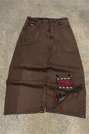 Kahverengi Domo-Kun Y2K Unisex Baggy Pantolon