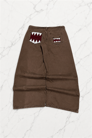 Kahverengi Domo-Kun Y2K Unisex Baggy Pantolon