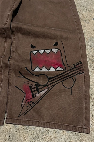 Kahverengi Domo-Kun Y2K Unisex Baggy Pantolon
