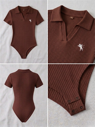 Kahverengi Polo Yaka Fitilli Likralı Premium Zıbın