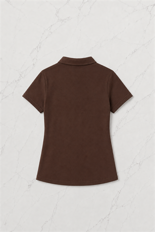 Kahverengi Tek Boynuzlu At Baskılı Polo Yaka Düğmeli Kısa Kol Tshirt 