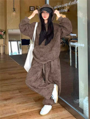 Kahverengi Washed Yıkamalı 3 İplik Eşofman Takımı
