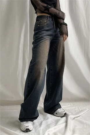 Kahverengi Yıkamalı Baggy Jean