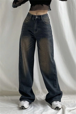 Kahverengi Yıkamalı Baggy Jean