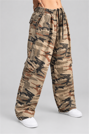 Kamuflaj Kargo Cepli Baggy Unisex Pantolon