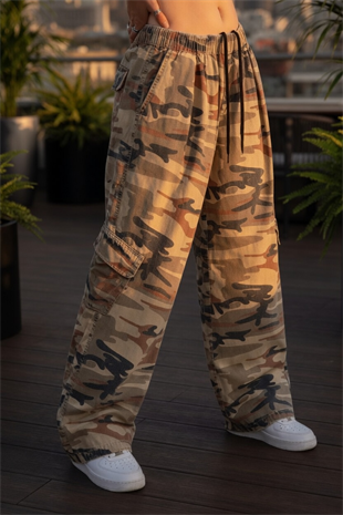 Kamuflaj Kargo Cepli Baggy Unisex Pantolon