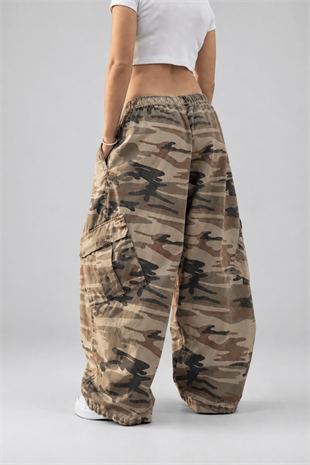 Kamuflaj Kargo Cepli Baggy Unisex Pantolon