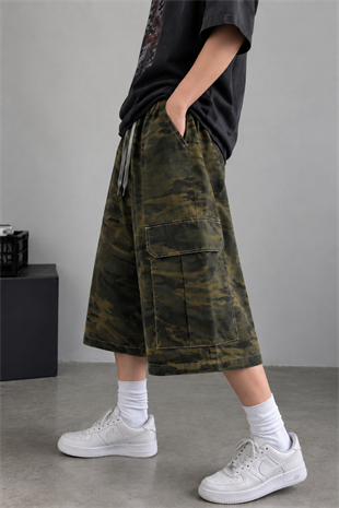 Kamuflaj Kargo Cepli Oversize Bermuda Şort/Şortalon