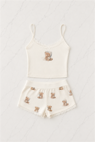 Kawaii Cute Bears Alt Üst Şort Takım