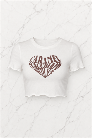 Kemer Boy Caramel Macchlato Baskılı Crop Bluz