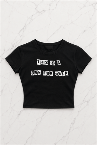 Kemer Boy Cry For Help Baskılı Crop Bluz