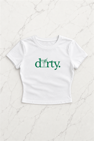 Kemer Boy Dirty Baskılı Crop Bluz