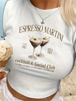 Kemer Boy Espresso Martın Baskılı Crop Bluz
