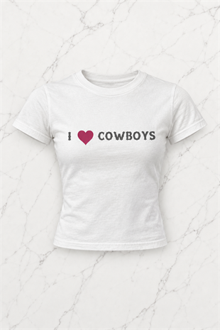 Kemer Boy I Love Cowboys Baskılı Crop Bluz