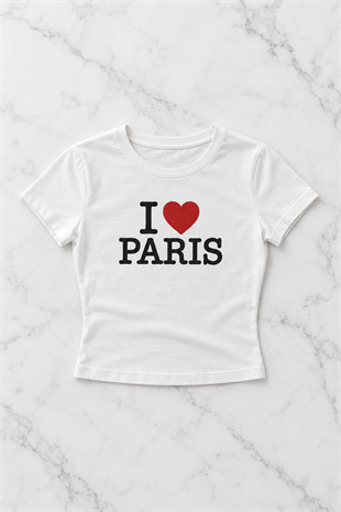 Kemer Boy I love Shirt Baskılı Crop Bluz