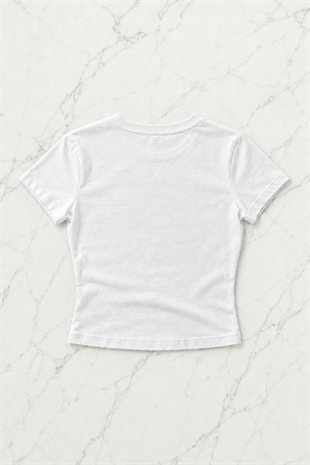 Kemer Boy I love Shirt Baskılı Crop Bluz