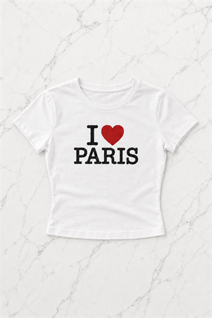 Kemer Boy I love Shirt Baskılı Crop Bluz