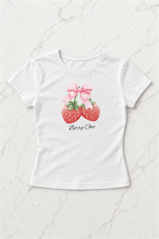 Kemer Boy Strawberry Baskılı Crop Bluz