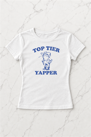 Kemer Boy Top Tıer Yapper Baskılı Crop Bluz