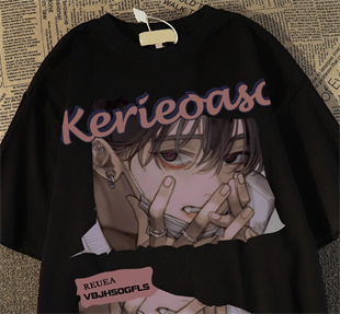 Kerie Girl Detaylı Oversize Unisex Siyah T-shirt