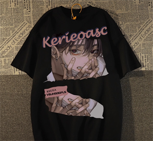 Kerie Girl Detaylı Oversize Unisex Siyah T-shirt