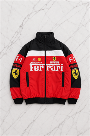 Kırmızı Ferrari Desenli Unisex Bomber Ceket