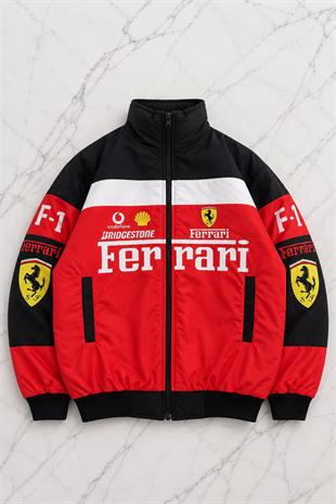 Kırmızı Ferrari Desenli Unisex Bomber Ceket