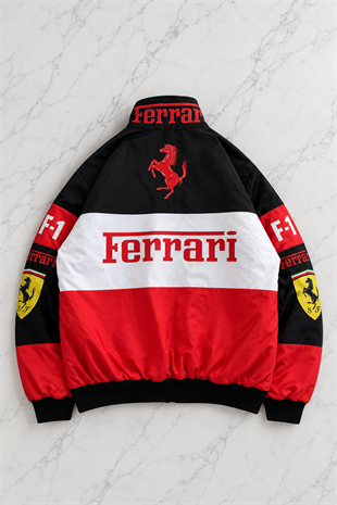 Kırmızı Ferrari Desenli Unisex Bomber Ceket