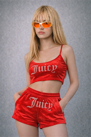 Kırmızı Juicy Taşlı Alt Üst Şort Takım