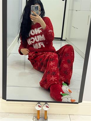 Kırmızı Noel Detail Oversize Unisex Eşofman Altı