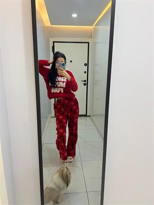 Kırmızı Noel Detail Oversize Unisex Eşofman Altı