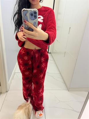 Kırmızı Noel Detail Oversize Unisex Eşofman Altı