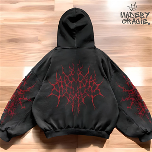 Kırmızı Punk Gothic Vintage Kapüşonlu Sweatshirt