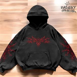 Kırmızı Punk Gothic Vintage Kapüşonlu Sweatshirt