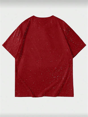 Kırmızı Shine Parıltılı Simli Oversize Unisex T-shirt
