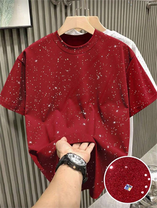 Kırmızı Shine Parıltılı Simli Oversize Unisex T-shirt