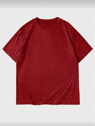 Kırmızı Shine Parıltılı Simli Oversize Unisex T-shirt