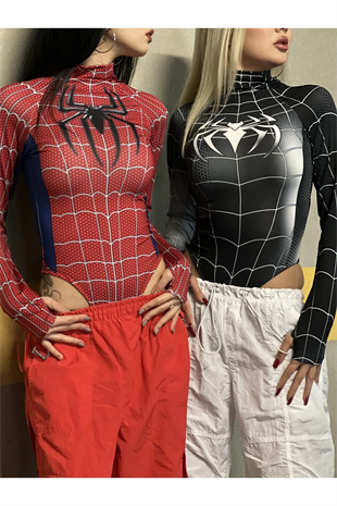 Kırmızı Spider Çıtçıtlı Uzun Kollu Body