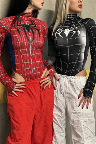 Kırmızı Spider Çıtçıtlı Uzun Kollu Body