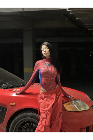 Kırmızı Spider Çıtçıtlı Uzun Kollu Body