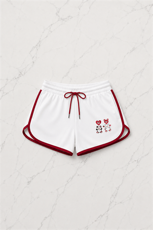 Kırmızı Sweet Cherry Askılı Şort Takım