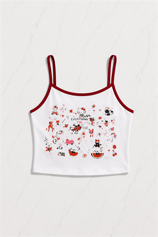 Kırmızı Sweet Cherry Askılı Şort Takım