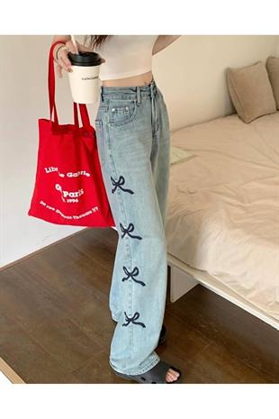 Kurdele Detaylı Boyfriend Baggy Pantolon Jean