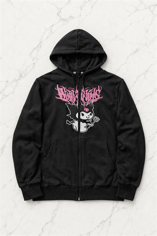 Kuromi Baskılı Siyah Oversize Unisex Hırka - Outlet